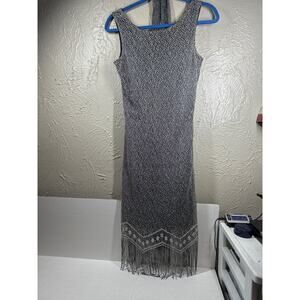 Vintage Harlow Dresses Bodycon MIDI Dress Silver Metallic Knit Lined Womens Sz 8